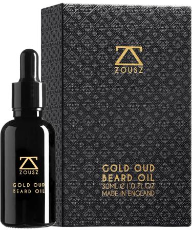 ZOUSZ Gold Beard Oil for Men - Gold Oud Scent with Argan & Organic Oils - 30ml