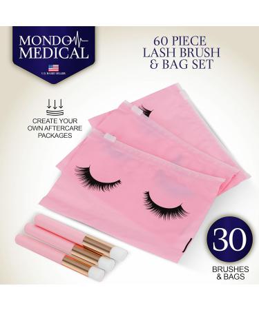 Mondo Medical Lash Shampoo Brush Bulk - 30pk Eyelash Cleaning Brush & 30pk Bag Kit | Ultimate 60pc Extensions Makeup Cleansing Set for International Shipping - Buy Online on GoSupps.com