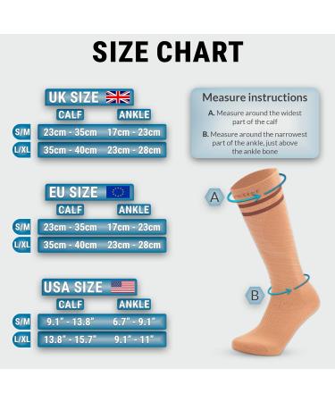 360 RELIEF - Flight Compression Socks Supports | Blood Circulation Travel Work XXL Beige with 2 Dark brown lines - Buy Online on GoSupps.com