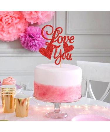 Cyodoos 1 PCS Valentine's Day Cake Topper glitter Love You Cupcake Picks for Valentine's Day Theme Wedding Party Cake Decorations Supplies Red - Buy Online on GoSupps.com