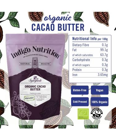 Indigo Herbs Organic Cacao Butter 250g Pure, Raw, Unrefined | Pack of 1 - Buy Online on GoSupps.com