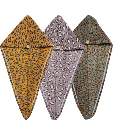 3 Pieces Leopard Microfiber Hair Towel Set - Anti-Frizz Curly Hair Turban | Dry Wet Hair Fast | Multicolored Bath Hats - Buy Online on GoSupps.com