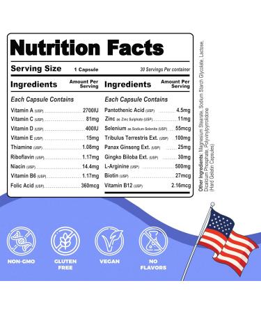 Love Rhythms L-Arginine & Tribulus Terrestris for Men 1200MG Stamina & Vitality Support - Non-GMO 100% Organic Supplements for Men - Active Lifestyle & Physical Wellness - 60 Capsules - Buy Online on GoSupps.com