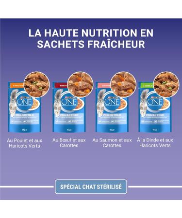 PURINA ONE Sterilized Cat Tapered in Sauce Assorted Flavors Chicken Beef Salmon and Turkey Meal Bags for Adult Cats 8 x 85g | - Buy Online on GoSupps.com
