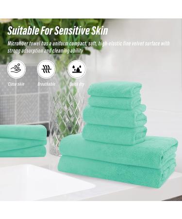 MOONQUEEN Ultra Soft Towel Set - Quick Drying Microfiber Coral Velvet Towels for Bath, Fitness, Sports, Yoga, and Travel - Aqua Green - 6 Pcs - Buy Online on GoSupps.com