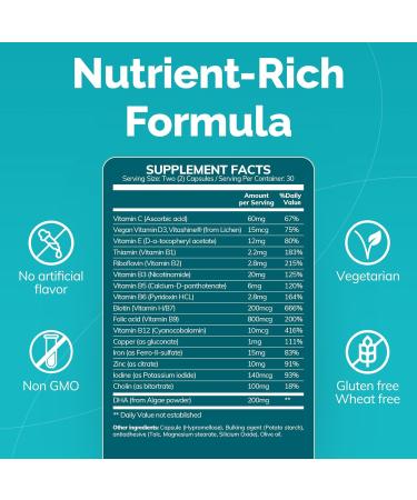 Conceive Plus Prenatal Vitamins for Women Supplement - Multivitamin With Folic Acid for Pregnancy Vegan Choline Iron - Pre Natal Vitamins DHA Non GMO - Maternity Vitamin for Brain & Eye 60 Capsules - Buy Online on GoSupps.com