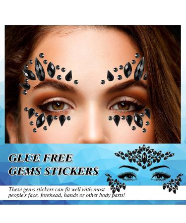 Lounsweer 8 Pcs Face Gems Temporary Tattoos with Cat Ears Headband - Black Rhinestone Makeup Jewels for Women - Mardi Gras Festival Cosplay - Buy Online on GoSupps.com
