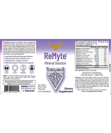 RnA ReSet ReMyte Liquid Multi Mineral Electrolyte Solution 8oz - 12 Essential Minerals Including Iodine, Selenium, Zinc, Magnesium, Boron - by Dr. Carolyn Dean - Buy Online on GoSupps.com