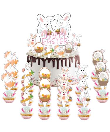 24Pcs Stand Up Easter Cake Toppers Edible Cake Decorations Happy Easter Bunnies Eggs Cupcake Toppers Wafer/Rice Paper Cake Toppers Decoration Dessert Toppers for Kids Birthday Easter Party Decorations