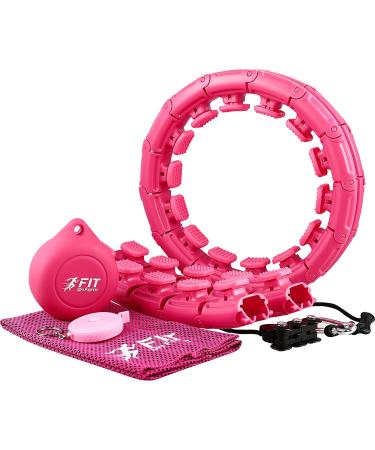 Weighted Hoola Hoop for Adults Weight Loss - 2-in-1 Abdomen Massage Fitness Hoop | Adjustable 24 Detachable Knots for Abs Workout | Includes Cooling Towel - Pink - Buy Online on GoSupps.com