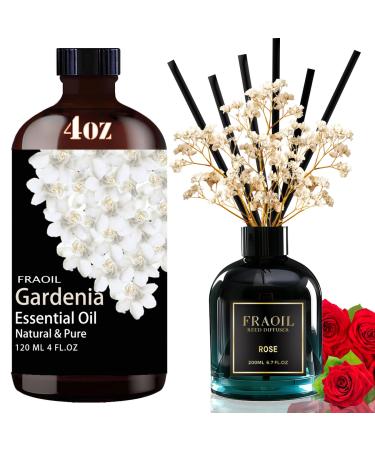 Gardenia Essential Oil 4 Fl Oz and Rose Reed Diffuser 6.7 fl oz Perfect for Christmas Christmas Eve Halloween Thanksgiving New Year's Day Valentine's Day and Easter Gifts