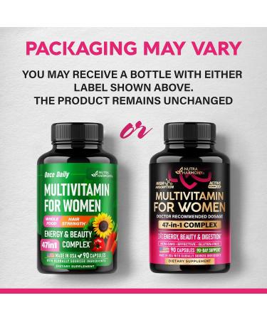 Multivitamin for Women - B-Complex | Whole Foods | Hair Growth Support | Digestion & Metabolism | Iron - 47in1 Womens Multivitamin - Bioavailable & Gentle on Stomach - Made in USA - 90 Capsules - Buy Online on GoSupps.com