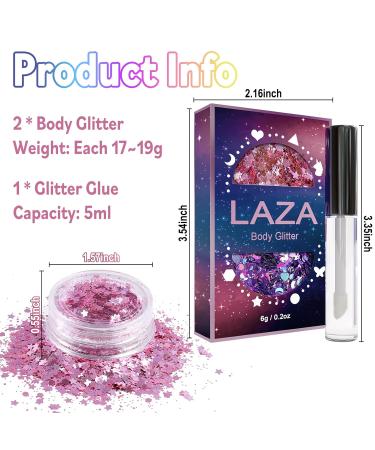 Laza Body Glitter - Holographic Chunky Sequins & Glitter Glue for Stunning Festival Makeup | Eyeshadow Face Paint & Hair Accessories | Perfect for Rave & Carnival Outfits - Buy Online on GoSupps.com