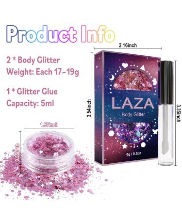 Laza Body Glitter - Holographic Chunky Sequins for Eyeshadow & Makeup | Pink Violet | Festival Rave Carnival & Party Accessories | 2 Jars - Buy Online on GoSupps.com