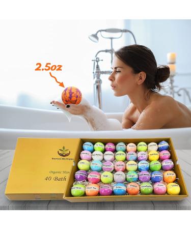 40 Large Organic Bath Bombs Gift Set - Infused with Essential Oils - Aromatherapy Spa Bombs for Women, Men & Kids - Bulk Individually Wrapped - Buy Online on GoSupps.com