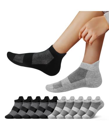 Mowenti sneaker socks unisex 10 pair of sports socks cotton tennis socks running socks breathable hiking socks running socks 43-46 5*black + 5*gray