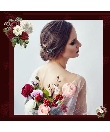 Crystal Vintage Flower Hair Clip Set - Rhinestone Pearl Hair Jewelry for Women, Wedding Hair Accessories - Red and Pink Flower Barrettes - Buy Online on GoSupps.com