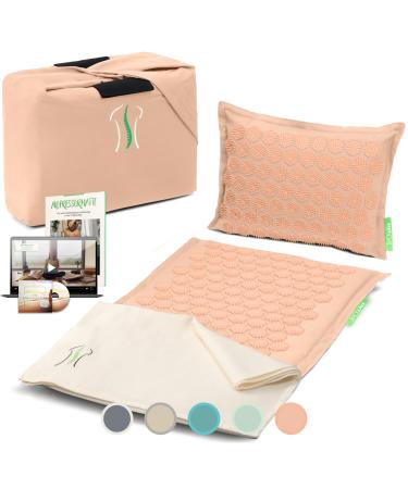Backlaxx acupressure mat with pillow cloth and bag acupuncture matte with spines for massage and relaxation of the neck and shoulder massage mat (pastelros ) to the acupressure pastel ros