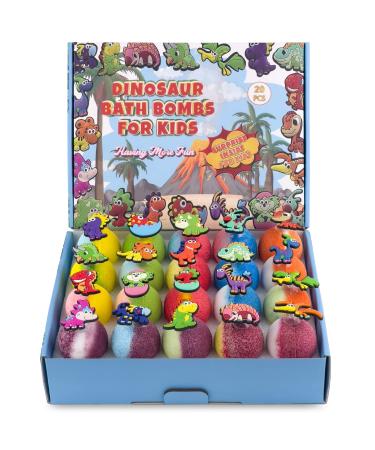20PCS Bath Bombs for Kids with Dinosaur Suction Toys Inside  All Natural Organic Kids Bath Bombs for Girls and Boys at Birthday  Christmas  Easter  Colorful Bubble Bath Fizzy Bombs for Toddlers 20 Kids Bath Bombs with Di...