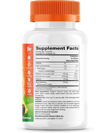 Doctor's Best Kids Elderberry Gummies - Vitamin C & Zinc, Berry Lemon Flavor, 60 Count - Buy Online on GoSupps.com