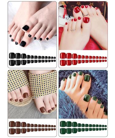 Kalolary 576Pcs Short Square False Toe Nails | Glossy Full Cover Press on Toenails Set | DIY Nail Art (24 Colors) - Color 1 - Buy Online on GoSupps.com