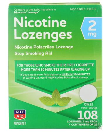 Rite Aid Mint Nicotine Lozenges 2mg - 108 Lozenges | Mint Flavor | Quit Smoking Products | Stop Smoking Aids That Work | Quit Smoking Aid | Alternative to Nicotine Patches - Buy Online on GoSupps.com