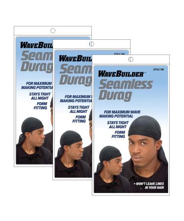 Wavebuilder Seamless Durag Black 3-Pack