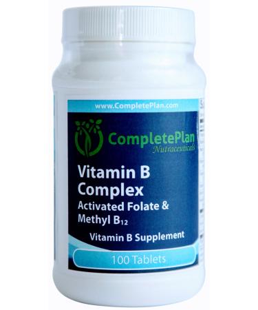 Vitamin B Complex MethylFolate - Methyl B12 - L-5-MTHF - Sustained Slow Release for Energy Immune System Support Stress - 100 Tablets