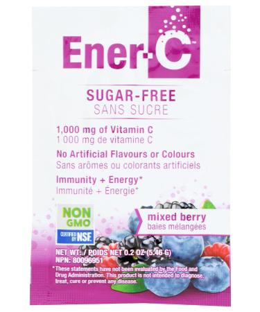 Ener-C Sugar Free Mixed Berry Multivitamin Drink Mix 1000mg Vitamin C Non-GMO Vegan Real Fruit Juice Powders Natural Immunity Support Electrolytes Gluten Free 1-Pack of 30