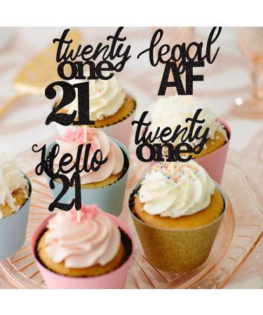 24 PCS 21st Birthday Cupcake Toppers - Hello 21 Twenty One Picks for Cake Decorations in Black - Buy Online on GoSupps.com