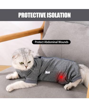 Lianzimau Long Sleeve Cat Recovery Suit - M New Grey | Post Surgery Spay Vest for Cats, Abdominal Wound Healing, Skin Diseases - E-Collar Alternative - Buy Online on GoSupps.com