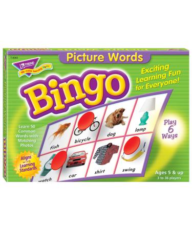 Trend Enterprises: Picture Words Bingo Game, Exciting Way for Everyone to Learn, Play 6 Different Ways, Perfect for Classrooms and at Home, 2 to 36 Players, for Ages 5 and Up