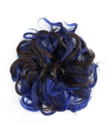 IMISSU 2PCS Messy Bun Hair Piece Updo Scrunchies Ponytail Extension Wavy Curly Hair Chignon Headband - Brown Blue for Women Girls - Buy Online on GoSupps.com