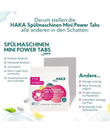HAKA Mini Power Tabs for Dishwasher - 75 Eco-Friendly Cleaning Tablets - Maximum Power & Effectiveness - Buy Online on GoSupps.com