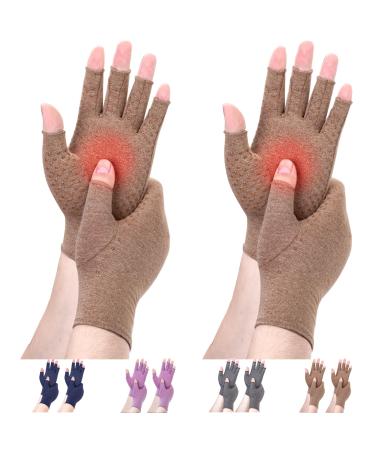 DRNAIETY 2 Pairs Arthritis Compression Gloves for Women & Men Hand Arthritis Anti-Slip Glue dot Gloves for Work(M Brown) Medium Brown