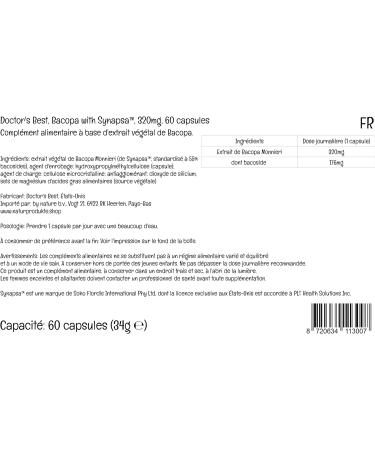 Doctor's Best Bacopa Synapsa Extract 320mg 60 Vegan Capsules | Lab Tested Gluten-Free Non-GMO | Vegetarian - Buy Online on GoSupps.com