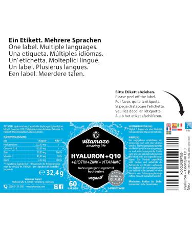 Hyaluronic Acid & Q10 Coenzymes Capsules | 2-Month Supply | 500-700 kDa Molecular Size | Vegan & Pure Formula - Buy Online on GoSupps.com