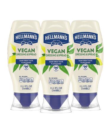 Hellmann's Vegan Dressing and Spread for a Rich, Creamy Plant-Based Alternative to Mayo Vegan Same Great Taste, Plant Based, Free From Eggs 11.5 oz, Pack of 3
