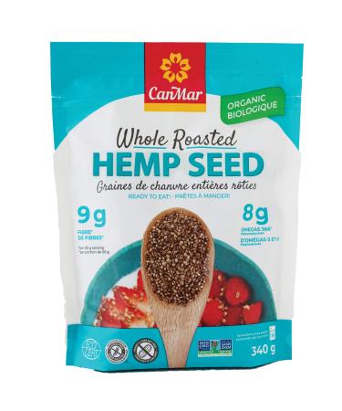 CanMar Organic Hemp Seed (12oz/340g) | Whole Roasted Hemp Seeds | Ready to Eat - Great Taste & Aroma | Ideal Plant Based Protein Source | Omega-3, Omega-6, GLA | Fiber, Gluten-Free, Nut-Free