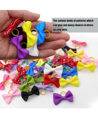 60PCS Cute Puppy Dog Bowknot Hair Bows with Rubber Bands - Handmade Pet Grooming Accessories - Buy Online on GoSupps.com