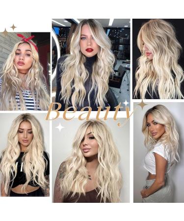 Kellynee Ombre Blonde Long Wavy Wig with Bangs - Dark Roots, Light Brown, and Gold Blend - Stylish for Daily & Special Occasions - Buy Online on GoSupps.com