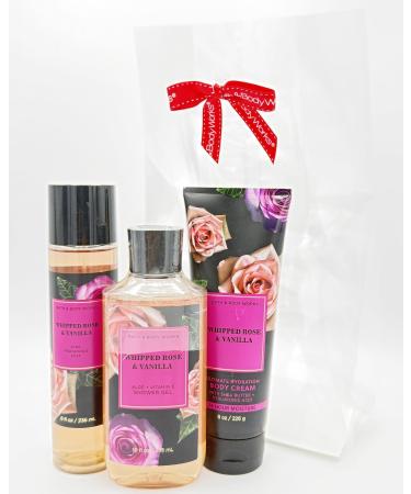 Bath & Body Works Whipped Rose & Vanilla 3-Piece Gift Set | Includes: Fine Fragrance Mist Body Wash and Ultimate Hydration Body Cream