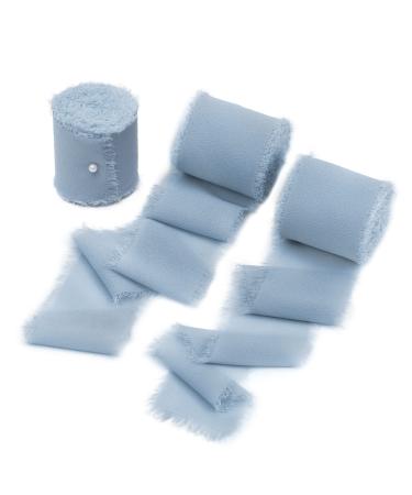DORIS HOME 3 Rolls 2x7Yd Fringe Chiffon Ribbon for Flower Bouquet  Handmade Dusty Blue Ribbon for Gift Wrapping  Frayed Edge Ribbon for Crafts  Decorating  Bouquet Wrap  Wedding Invitation 3 Rolls Dusty Blue