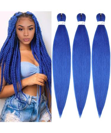 YDDM PRE Stretched Braiding Hair Extensions 26 inch 3packs Extensions Kunsthaar Braids Blue Hair Extension Art hair for braid Extension for Braids Jumbo Braids Hair (26 inches Blue#) 66cm-26 inches (3 SPALL) Blue#