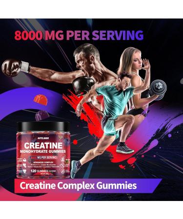 Creatine Monohydrate Gummies 8000 mg for Men & Women, Creatine Supplement for Enhanced Muscle Growth, Energy Boost - with L-Taurine, Sugar Free, Vegan, Raspberry BlackBerry Blueberry Flavor-120 Count - Buy Online on GoSupps.com