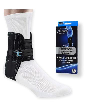 Trainers Choice Ankle Stabilizer Brace - Adjustable Ankle Brace with Ankle Support for Men & Women Assisting Strains Sprained Ankle Tendonitis Arthritis and Soft Tissue Injuries One Size Fits Most