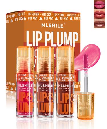 Plumping Lip Gloss - 3 Colors Hydrating Lip Glow Oil Set Pink Clear Lip Tint Stain Glitter Long Lasting Tinted Lip Oil Sparkly Moisturizing Lip Plumper Gloss Make Lip Fuller for Women Makeup -Set B