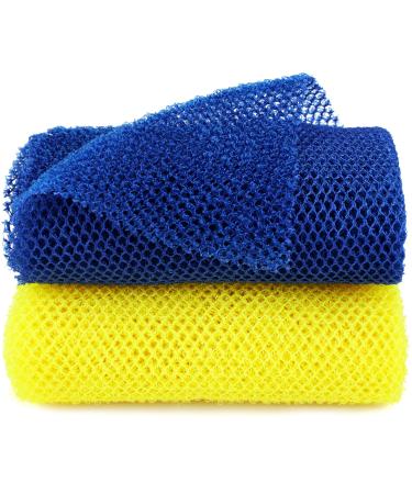 2 Pcs African Net Sponge African Exfoliating Net  Nylon Bath Sponge  African Exfoliating Towel  Nylon Net  After Shower Scrubber  Skin Smoother for Daily Use or Stocking Stuffer (Blue and Yellow)