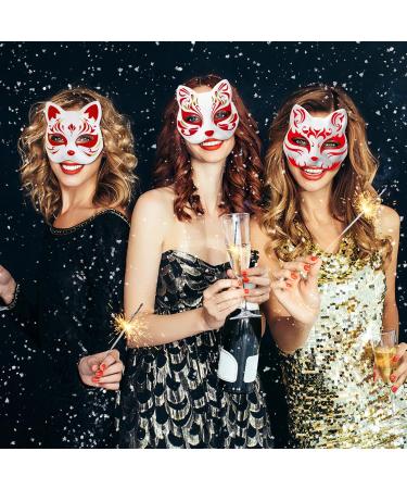 Holidyoyo Cat Mask - 3 Pieces White DIY Half-Face Masks for Halloween Cosplay & Maskerade Parties | Therian-Masks - Buy Online on GoSupps.com