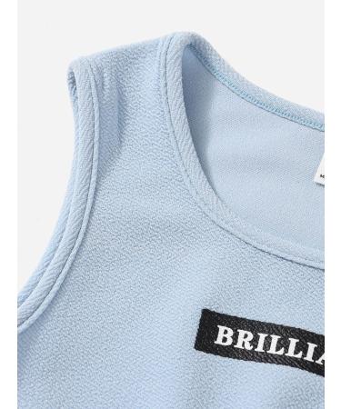 OYOANGLE Girl's Letter Crop Tank Top & Sweatpants Set | 10 Years Blue - Buy Online on GoSupps.com
